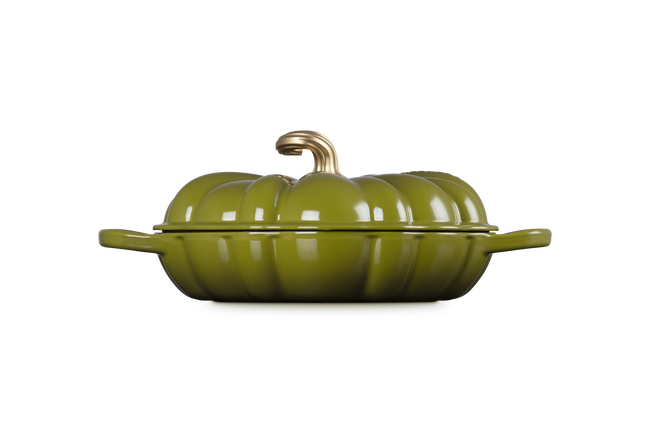 Le Creuset Cast Iron Signature Pumpkin Shallow Casserole 28cm OliveOlive image number 3